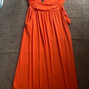 Absolutely Orange Cowl Neck Ruched Sundress